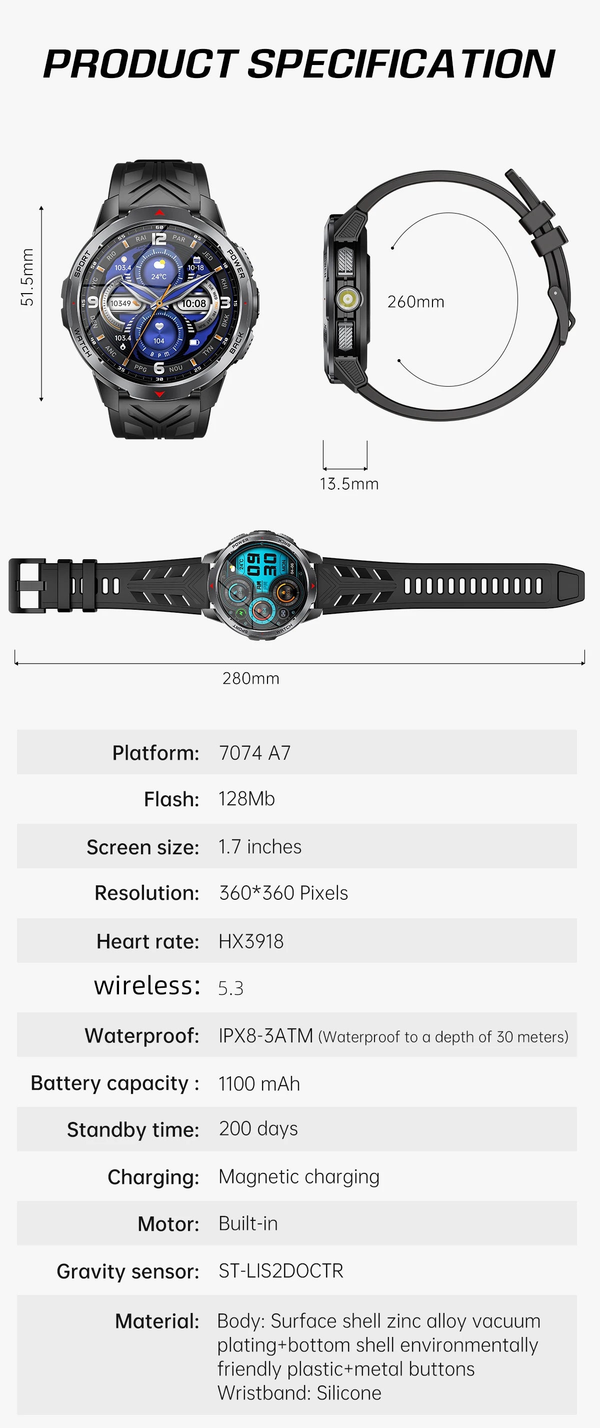 LIGE Reloj Inteligente Exterior 1100mAh Brújula