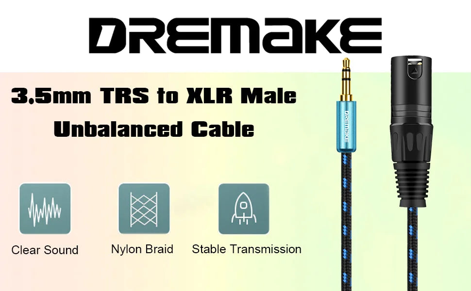 DREMAKE Aux 3,5 mm macho a XLR Cable de audio con enchufe macho de 3 pines XLR a 1/8 ''Mini Jack 3,5 mm Cable convertidor desequilibrado para altavoz