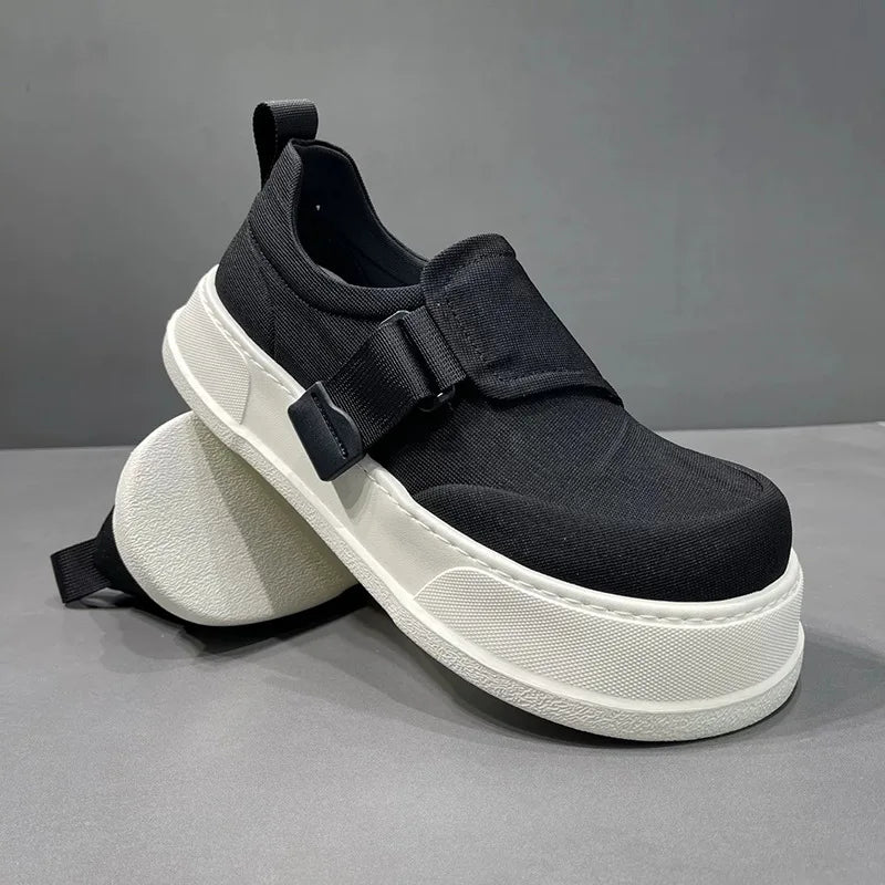 Zapatillas de lona unisex con plataforma y correa con hebilla, suela gruesa