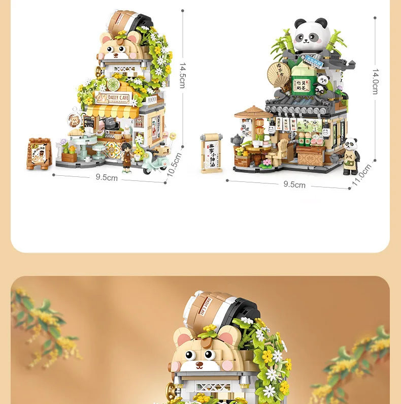 LOZ - Juego de Bloques de Construcción de la Serie Escena Urbana Plegable, Casa de Té Panda, Cafetería, Adorno de Escritorio, Regalo de Cumpleaños para Adultos