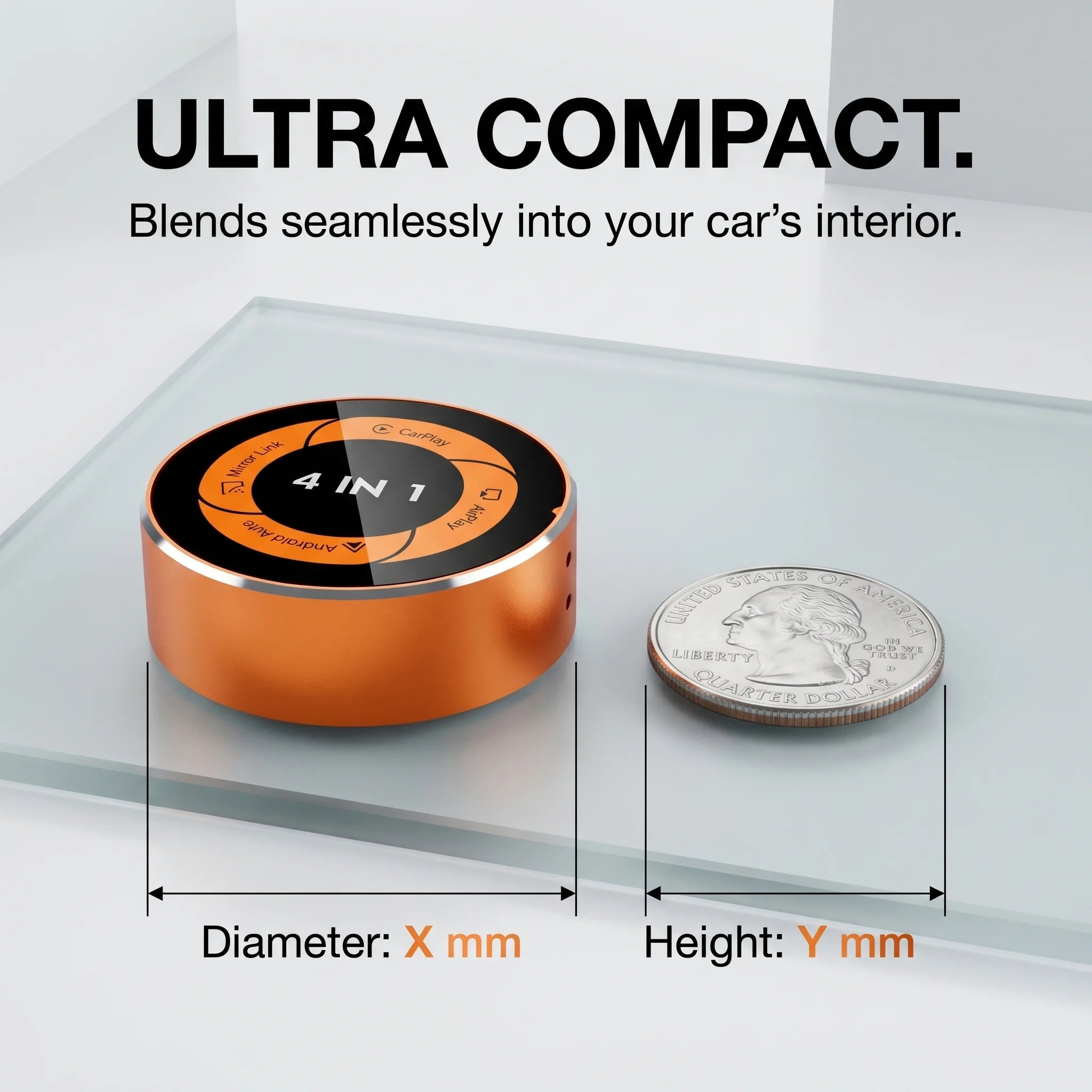 Adaptador inalámbrico 4 en 1 para Apple CarPlay, Android Auto, AirPlay y MirrorLink con funciones de duplicación de pantalla.