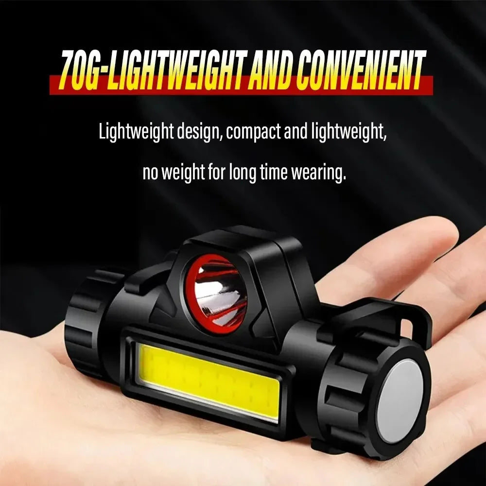Linterna Frontal LED Recargable para Pesca y Camping XPE COB