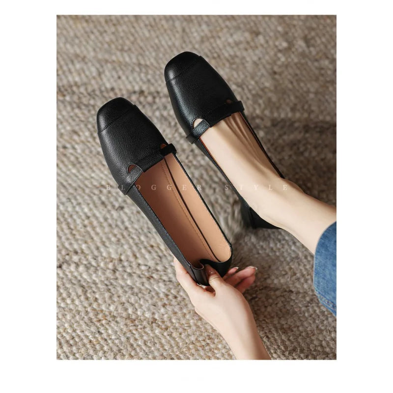 Zapatos Mary Jane vintage de cuero suave para mujer de otoño 2025, tacón grueso, suela suave cómoda, elegante y versátil