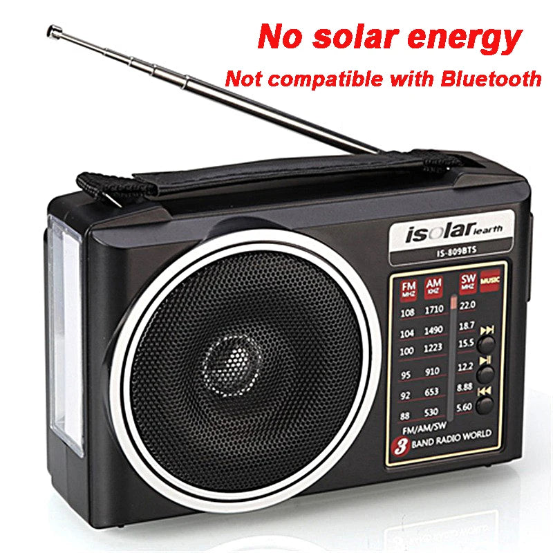 Radio portátil FM/AM/SW solar de emergencia con altavoz Bluetooth