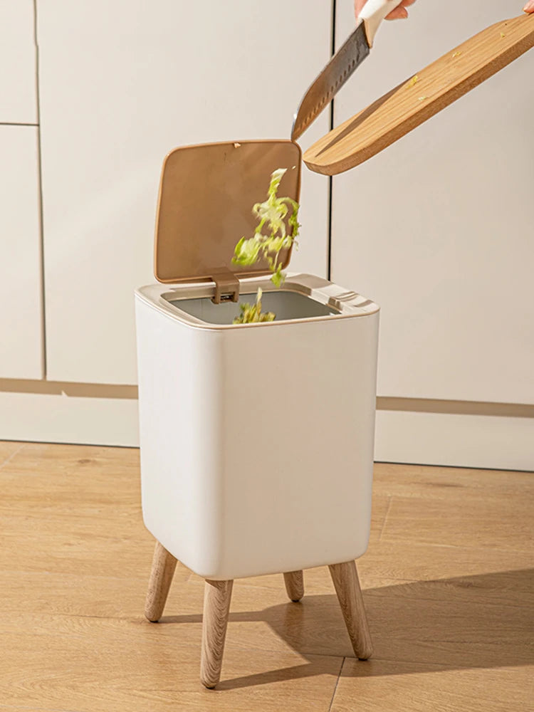 Cubo de basura tipo presión con imitación de madera para dormitorio, baño y sala