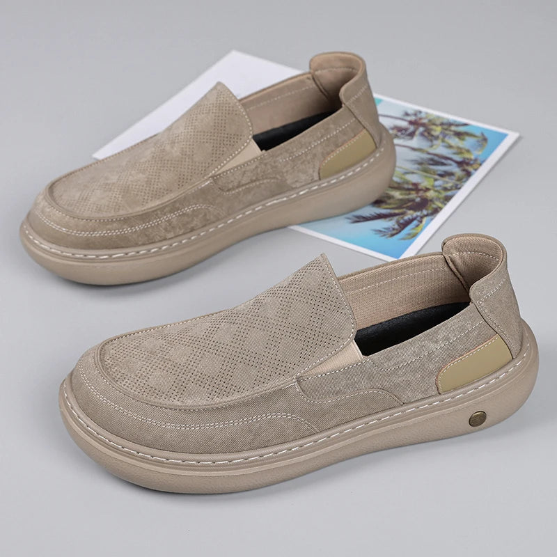 Mocasines de cuero suave para hombre sin cordones, antideslizantes