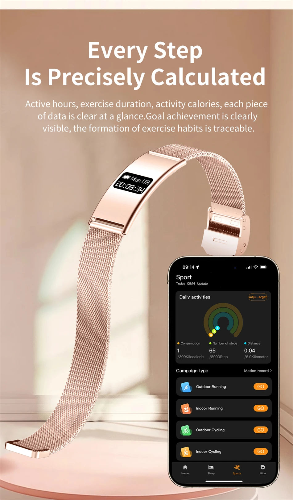 Pulsera Inteligente Deportiva Resistente al Agua IPX8 con Monitor de Salud