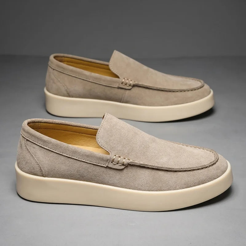 Mocasines de cuero suave para hombre sin cordones y suela gruesa