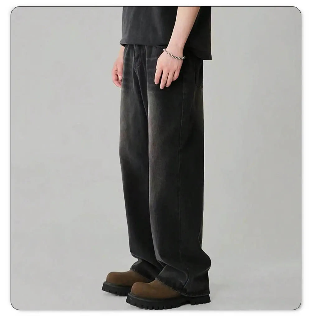 Pantalones Vaqueros Coreanos Casuales para Hombre, Pierna Ancha, Negro