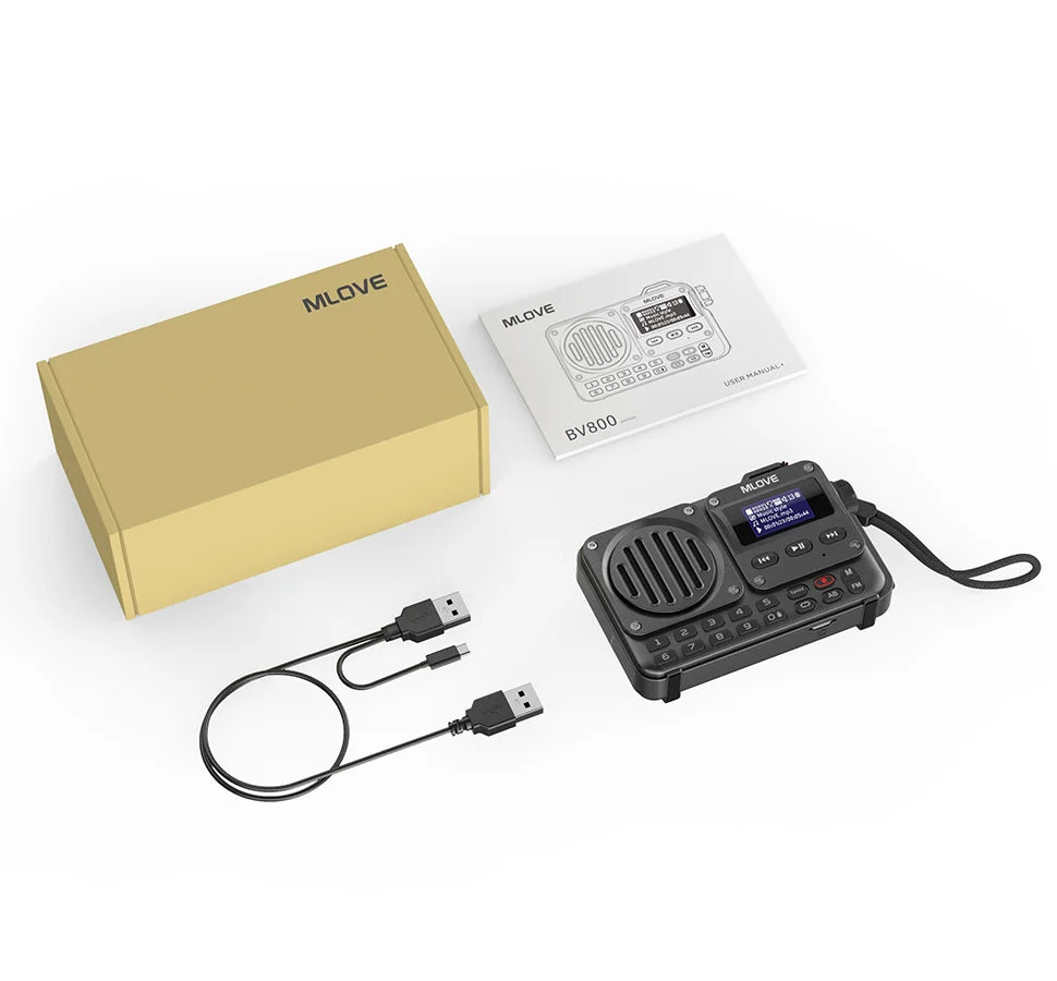 MLOVE BV800 Altavoz Bluetooth súper portátil con radio FM, pantalla LCD, antena, entrada auxiliar, disco USB, tarjeta TF, reproductor de MP3