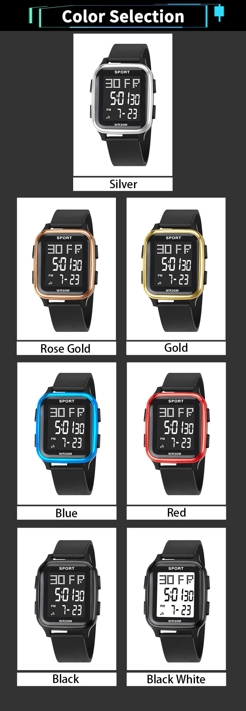 Reloj deportivo YIKAZE para hombre, reloj electrónico multifunción resistente al agua, reloj de pulsera Digital LED ultrafino para hombre y estudiante