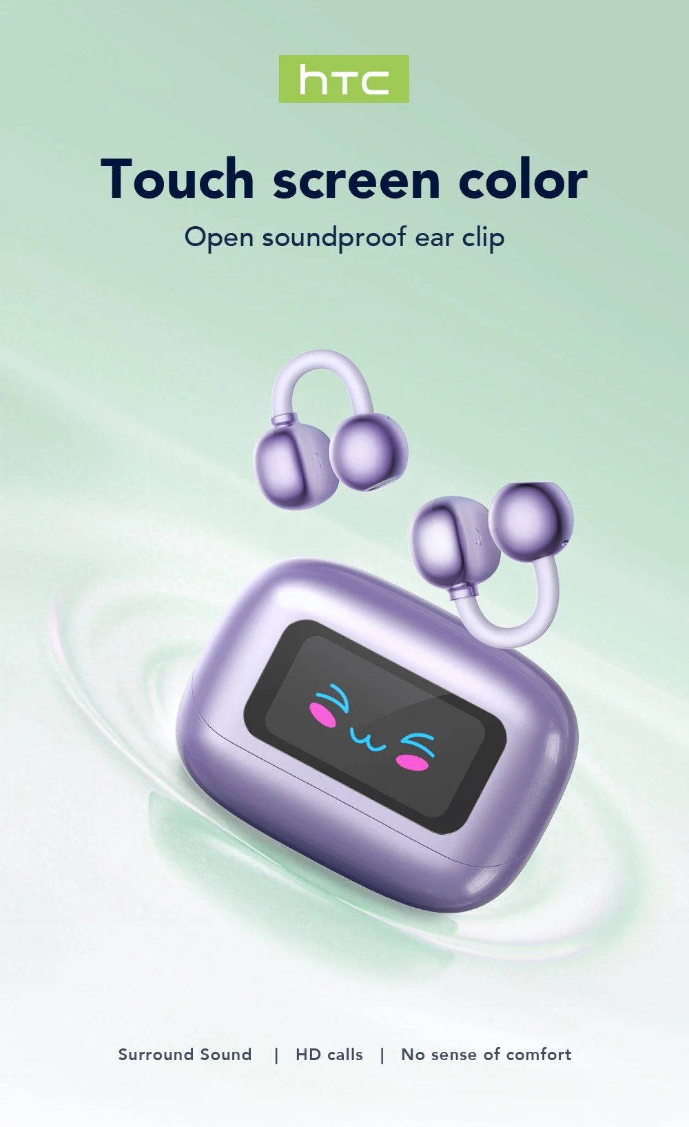 Auriculares Bluetooth HTC NE54 similares a NE32, auriculares inalámbricos con clip para la oreja, Bluetooth 6.0, pantalla táctil a color, sonido HiFi, conducción ósea