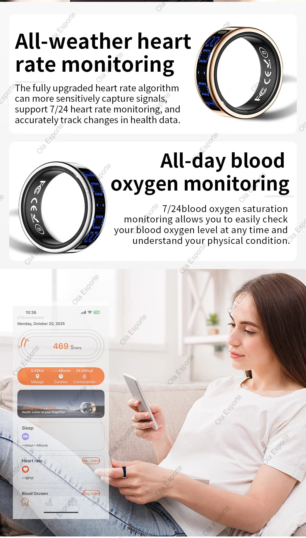 Anillo inteligente con pantalla dinámica 5 ATM impermeable oxígeno en sangre Monitor de ritmo cardíaco durante el sueño anillo deportivo hombres mujeres anillo de moda
