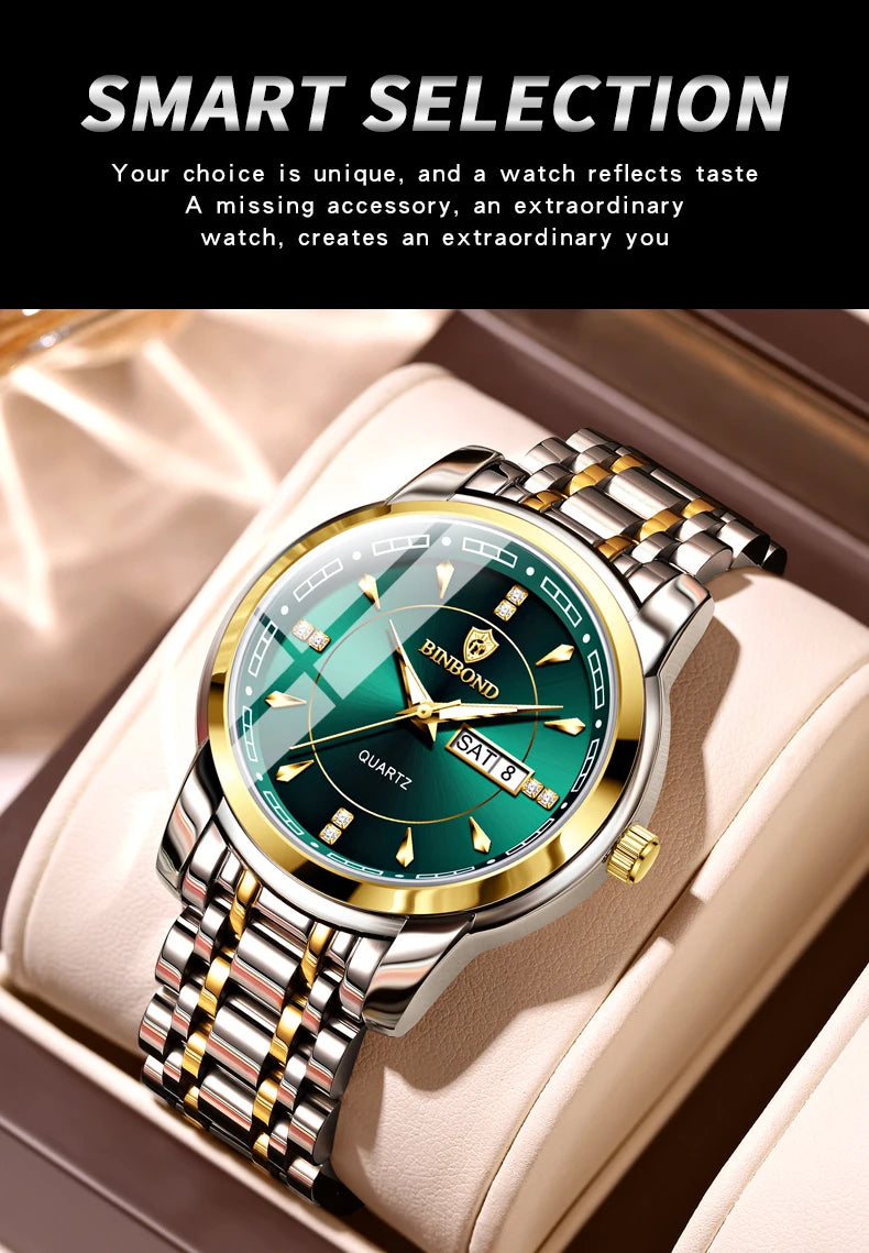 Reloj de Cuarzo BINBOND para Hombre de Negocios, Luminoso, Resistente al Agua