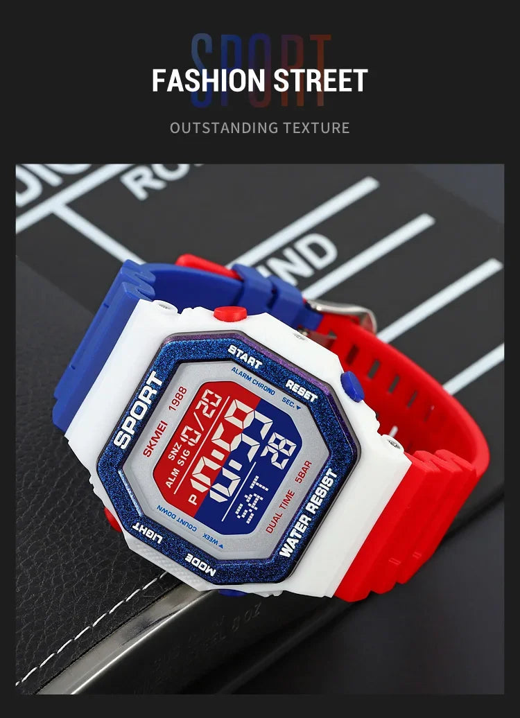 Reloj deportivo Digital SKMEI 1988 para Hombre, pantalla LED, relojes de pulsera militares con cuenta atrás, Reloj impermeable para Hombre 1628