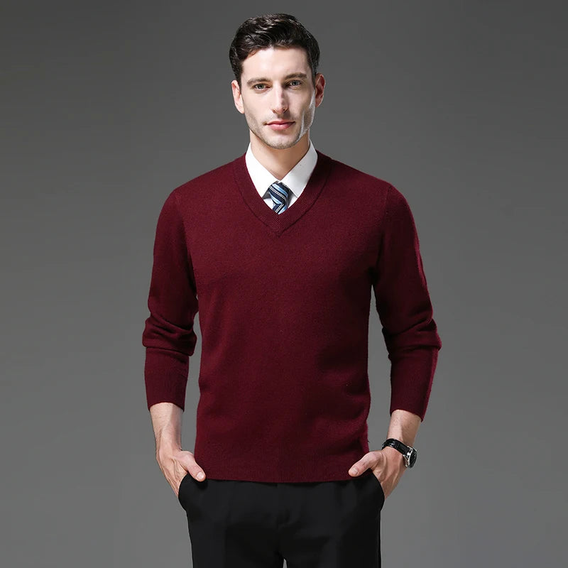 Suéter de Punto Grueso Antipilling para Hombre - Cuello en V