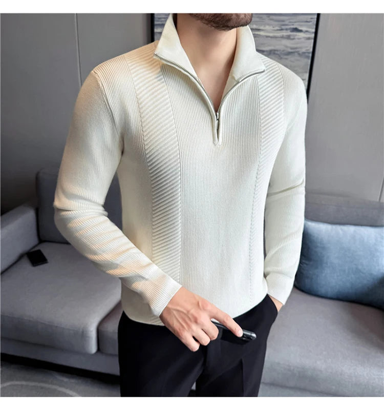 Suéter de Punto con Media Cremallera para Hombre - Cuello Semialto