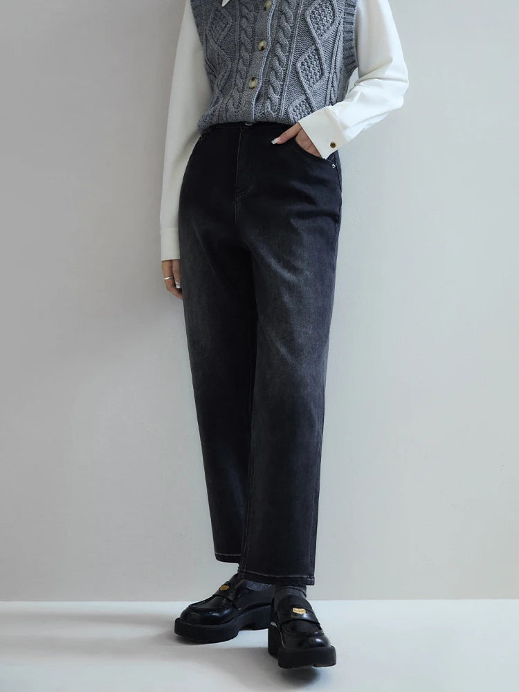 Pantalones Vaqueros de Algodón con Lana Cepillada para Mujer