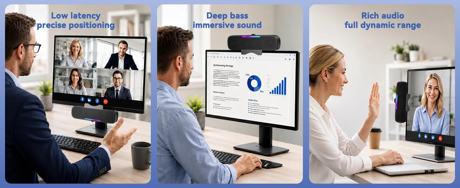 Barra de Sonido USB y Bluetooth para PC, Alimentada por USB con Altavoz y Bluetooth para Conexión a Teléfonos Inteligentes, Se Fija a Monitores