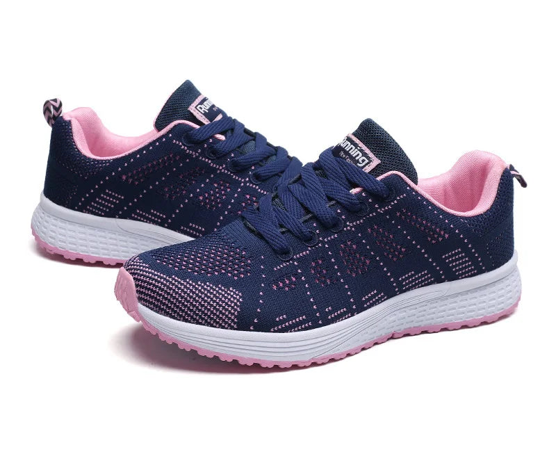 Zapatos informales para mujer, zapatillas planas de malla transpirables a la moda, zapatillas de deporte para mujer 2021, zapatos vulcanizados para gimnasio, calzado blanco para mujer