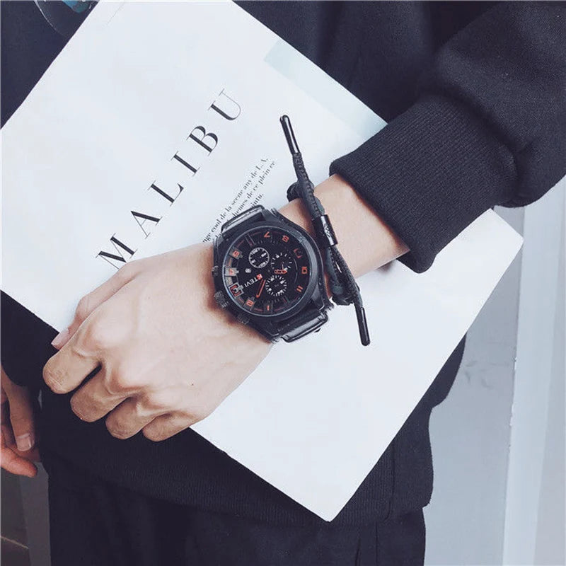 Relojes YIKAZE Retro para hombre, reloj clásico de cuarzo de lujo para negocios, reloj de pulsera militar con fecha y correa de cuero con esfera grande a la moda para hombre