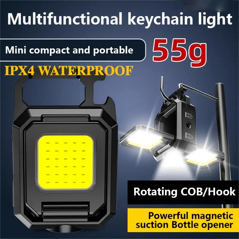 Linterna Mini Llavero COB Recargable USB con Luces Laterales 1000LM