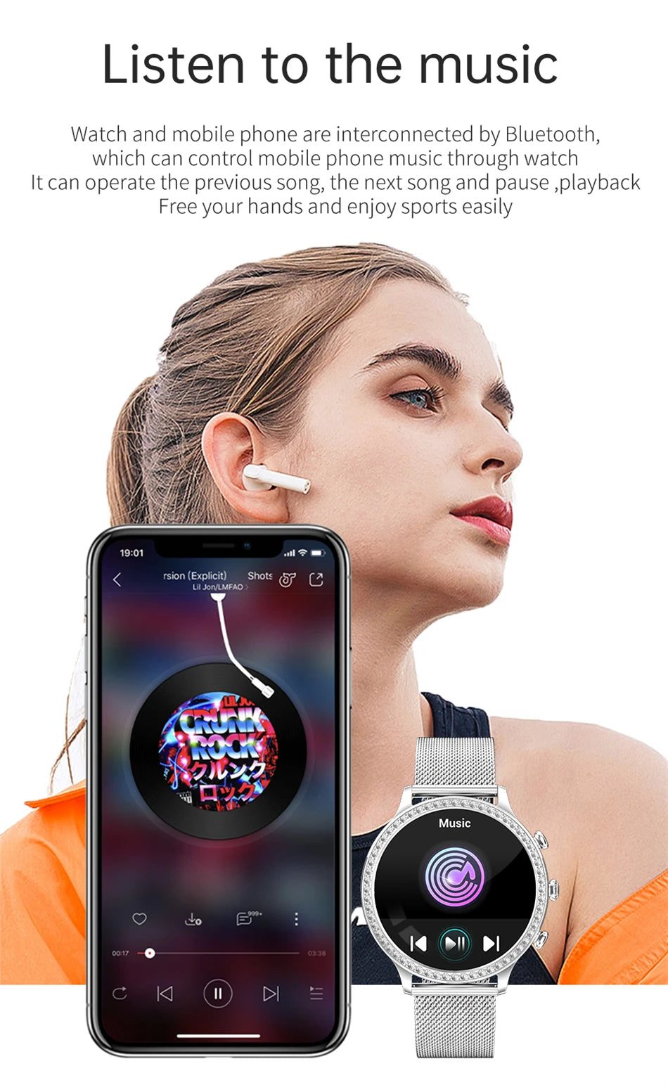 Reloj Inteligente para Mujer con Monitor Cardíaco Bluetooth