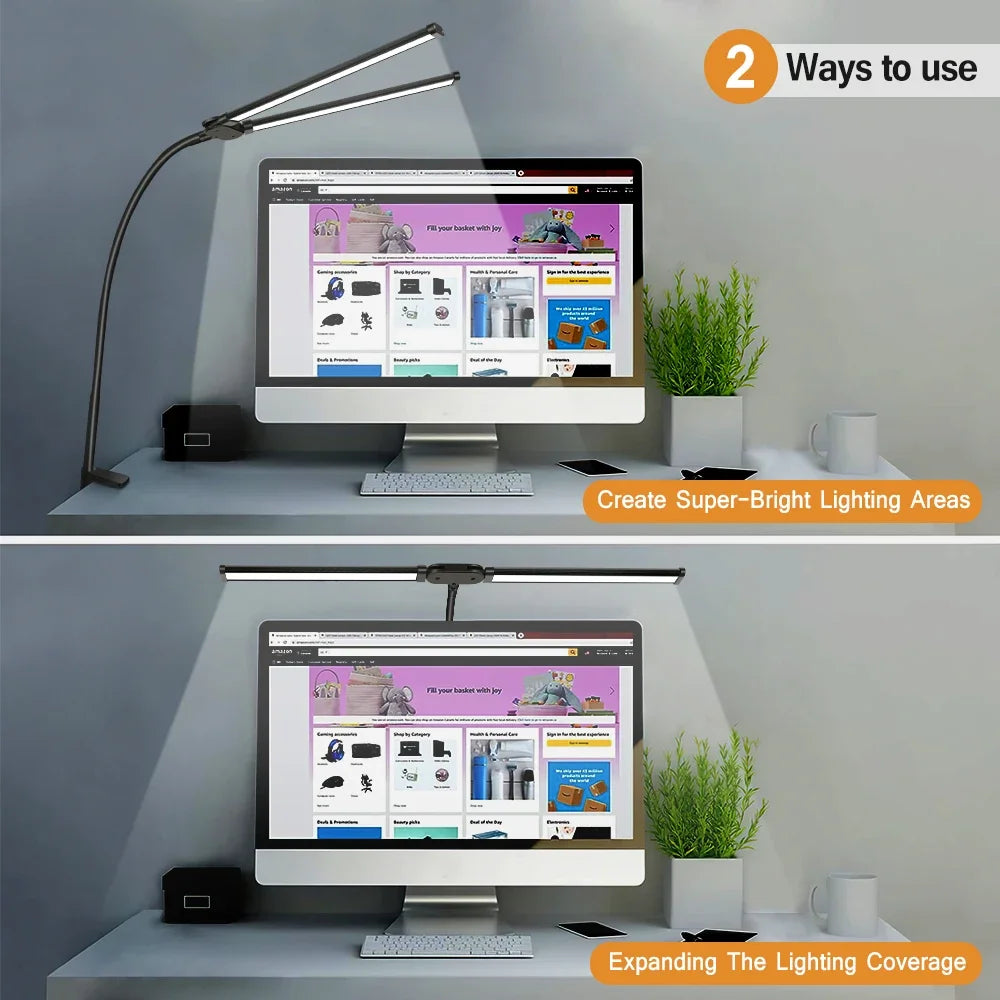 Lámpara LED Doble Cabezal con Clip para Arquitecto, 3 Colores y 10 Niveles