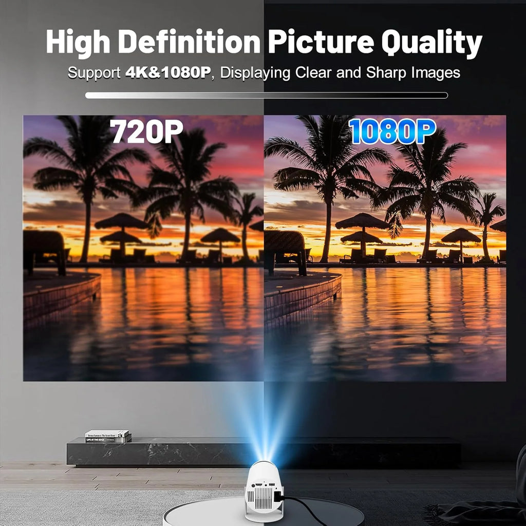 Mini Proyector XFY HY300 con WIFI 5G y Bluetooth, Compatible con 4K 1080P, Proyector Portátil 180 °   Proyector Keystone Automático Giratorio