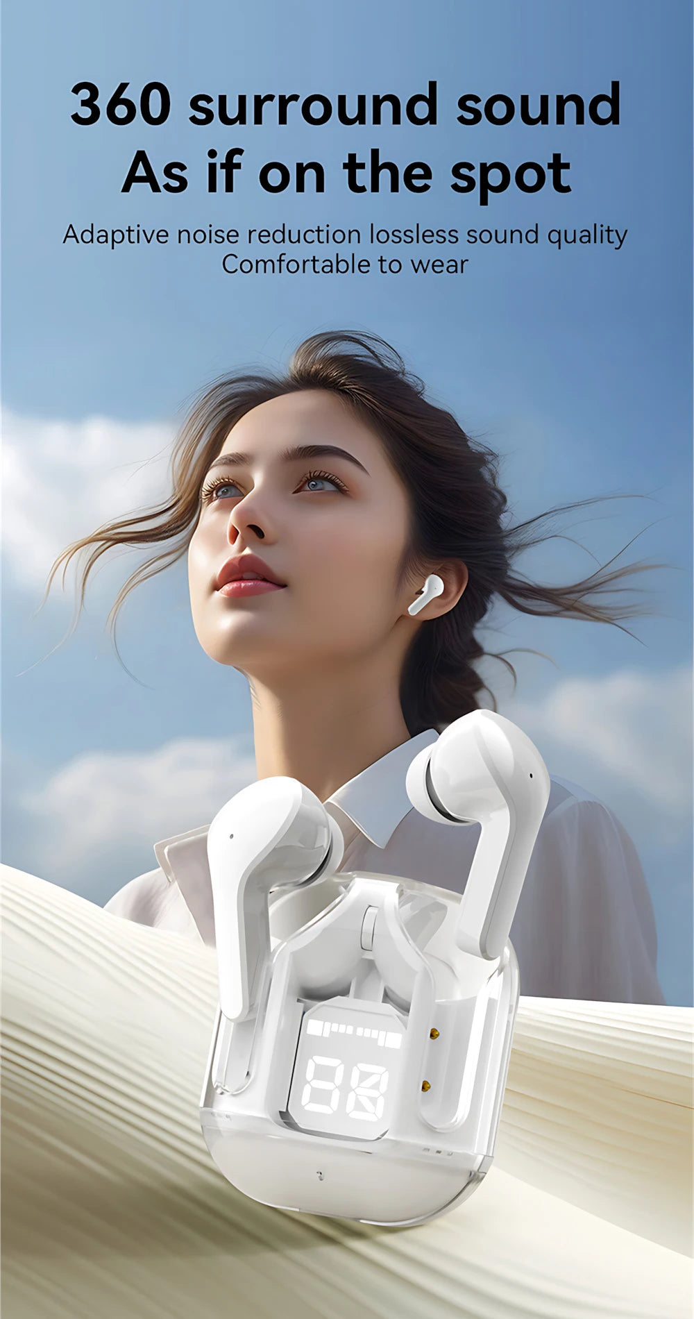 Auriculares Bluetooth Intrauditivos con Pantalla Digital LED Táctil, Larga Duración de Batería, Auriculares Deportivos, Llamadas HD, 0 Retraso, Auriculares Inalámbricos TWS