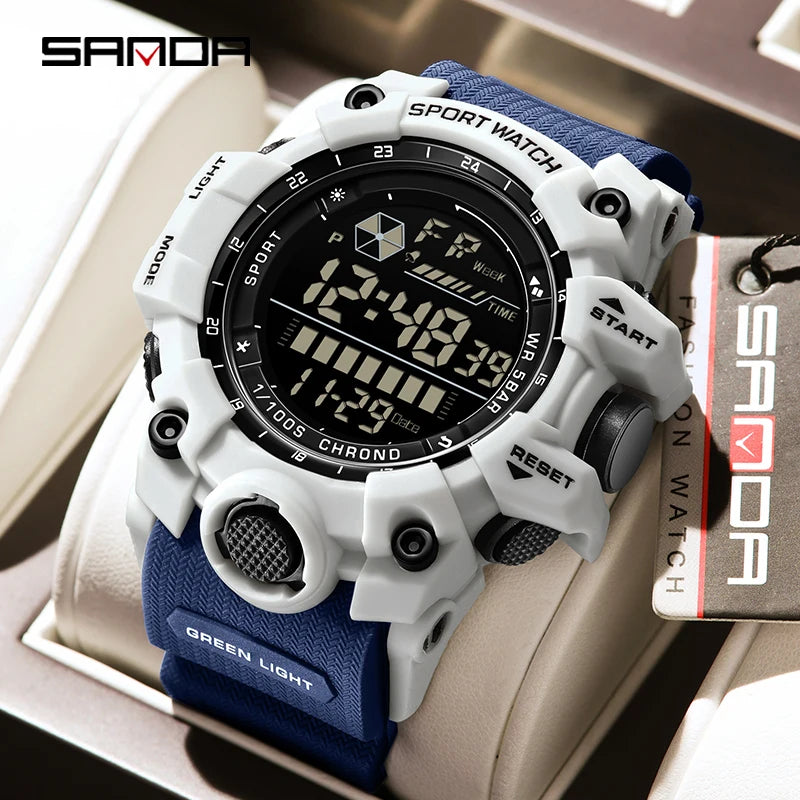 Reloj Digital LED Deportivo SANDA para Hombre, Estilo Militar, Resistente al Agua