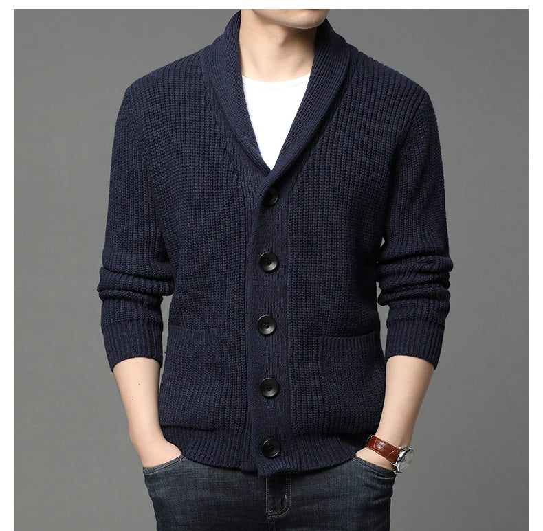 Suéter grueso de lana de gama alta para hombre, Chaqueta de punto de Cable, abrigos casuales, marca de moda coreana, otoño, invierno, 2021
