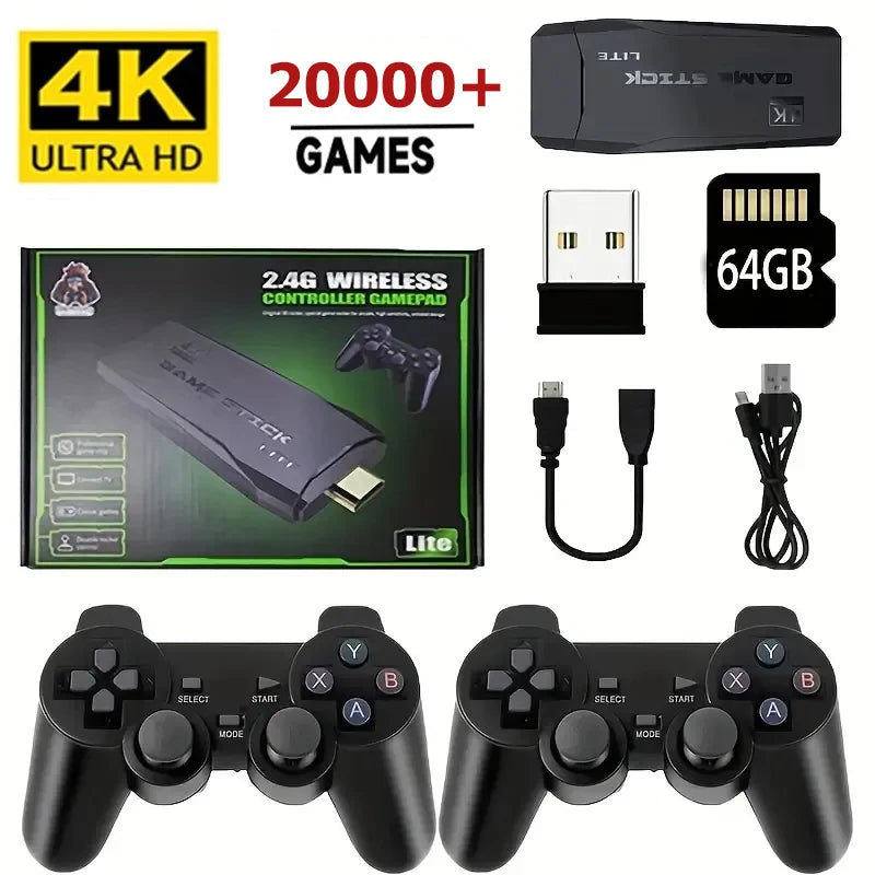 Consola de Videojuegos 2.4G con Dos Controles Inalámbricos 4K HDMI para PS1/SFC/NES TV y PC, 20000 Juegos, 64GB, Retro, Regalo de Navidad para Niños