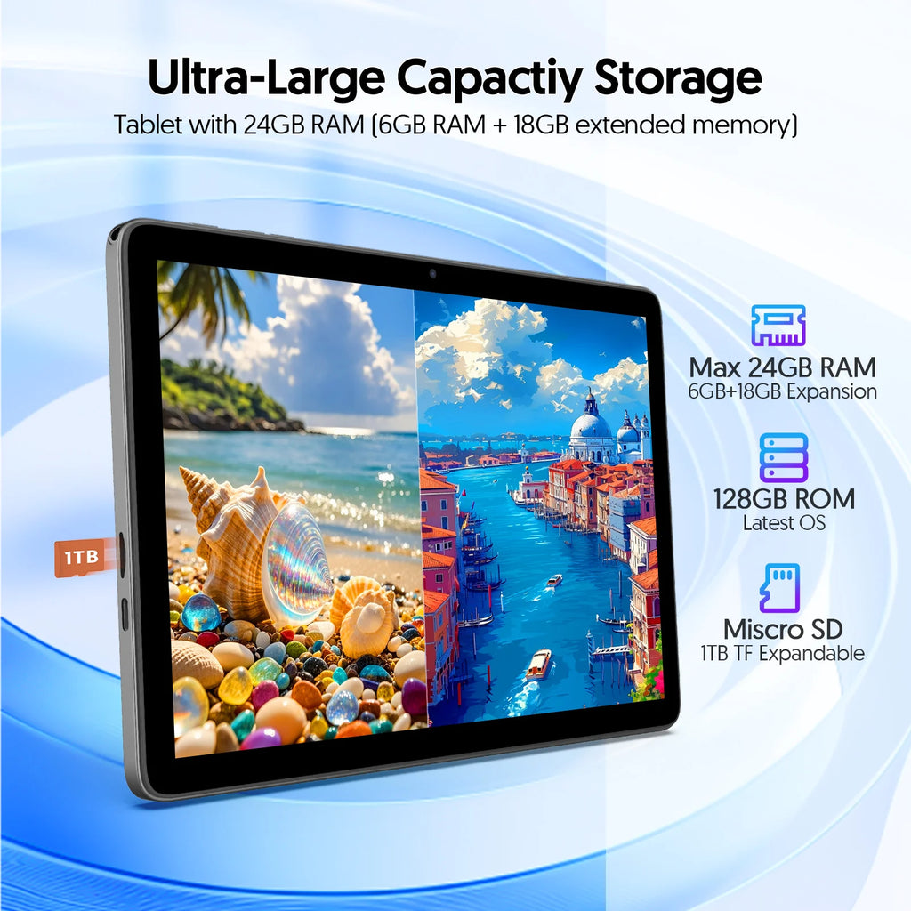 BAKEN tableta Android 15 de 10 pulgadas, procesador penta-core A333, 24GB (6GB + 18GB de expansión) RAM + 128GB ROM, 5G WiFi, 8000mAh