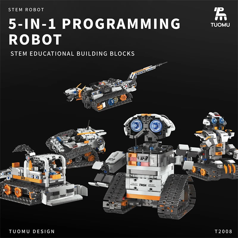 Bloques de construcción programables con brazo mecánico multieje, robot 5 en 1, juguetes de Control remoto, vástago interactivo, regalo de aprendizaje para niños