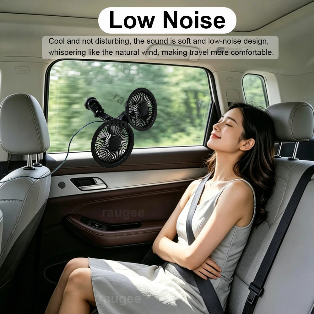 Ventilador de Coche USB Doble Cabezal 360°
