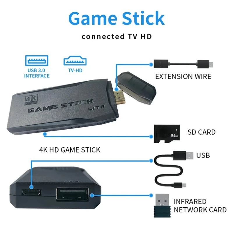 Consola de Videojuegos Retro M8 Small Box Game Stick 4K HD, 64GB, 20000 Juegos Clásicos