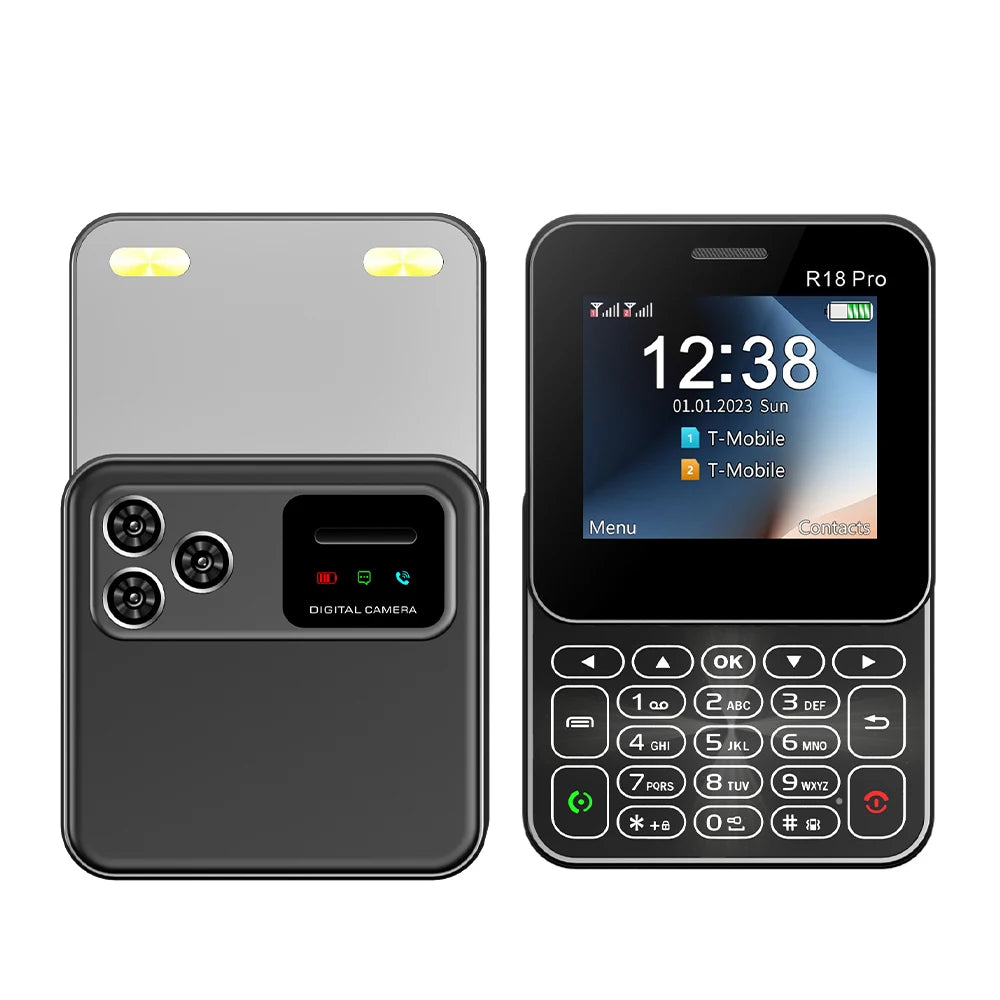 SERVO R18 Pro pantalla giratoria Mini teléfono móvil 2 SIM marcación de velocidad lista negra antorcha de voz mágica 2,4 "pantalla deslizante de botón teléfono móvil