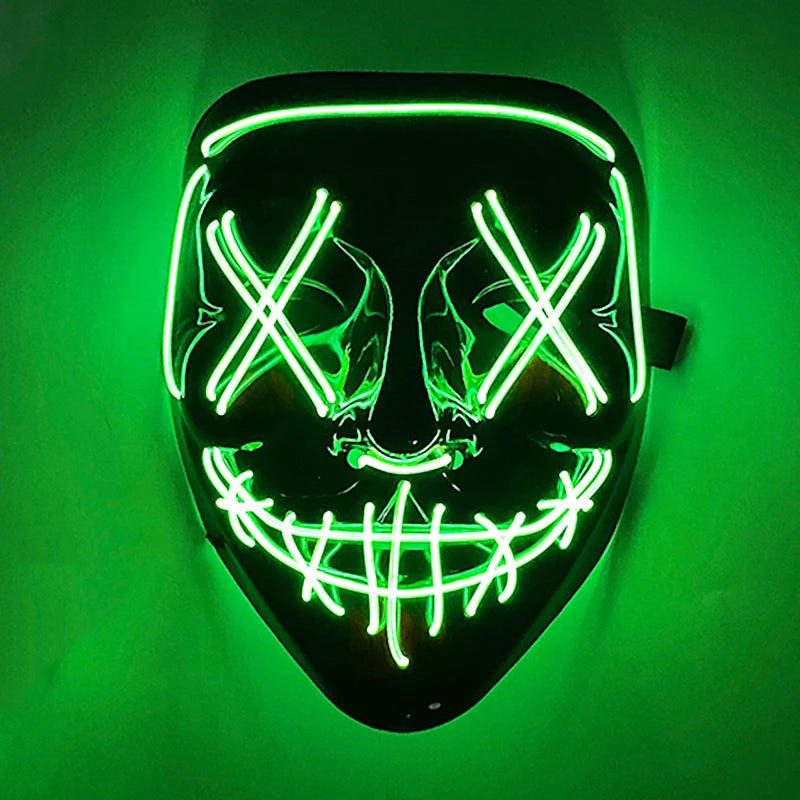 Máscara LED Inalámbrica Brillante para Halloween, Suministros para Fiestas, Máscara de Purge de Neón, Cosplay, Máscaras Faciales Luminosas, Accesorios para Carnaval y Festivales