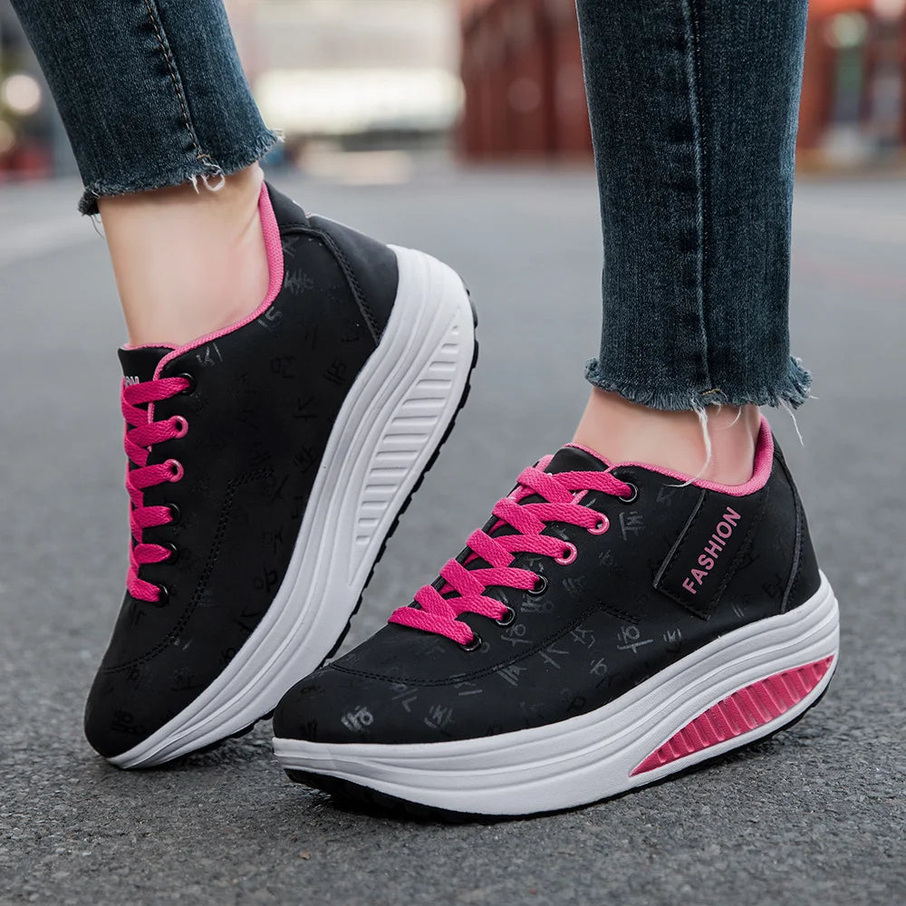 Zapatillas de Cuña para Mujer - Transpirables, Suela Gruesa y Cordones