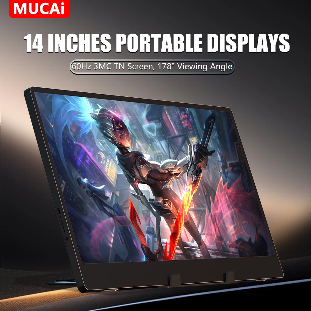 MUCAI N140-S36 Pantalla portátil 14 pulgadas 60 Hz Resolución 1366*768 TN Panel 250cd/ ㎡   Monitor portátil de respuesta de brillo 3 ms