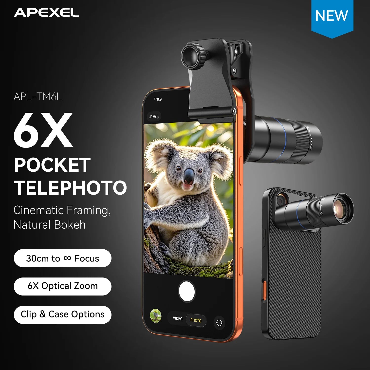 Lente Teleobjetivo APEXEL HD 6x Zoom para Celular Universal