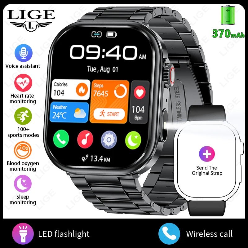 Smartwatch LIGE para mujer y hombre, pantalla 2,01", IP68, llamadas Bluetooth