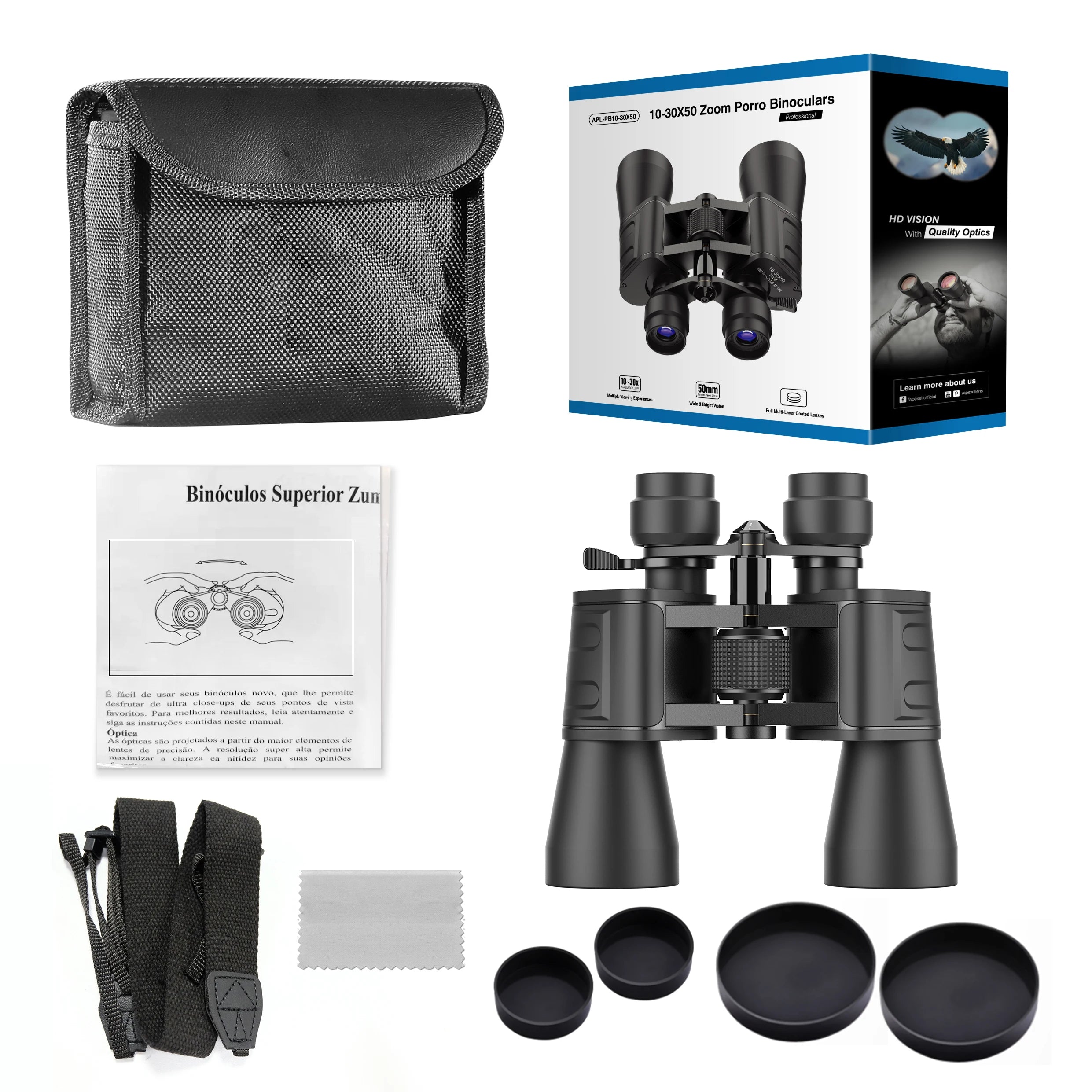 Binoculares APEXEL 10-30x50 Zoom para Caza, Camping y Senderismo
