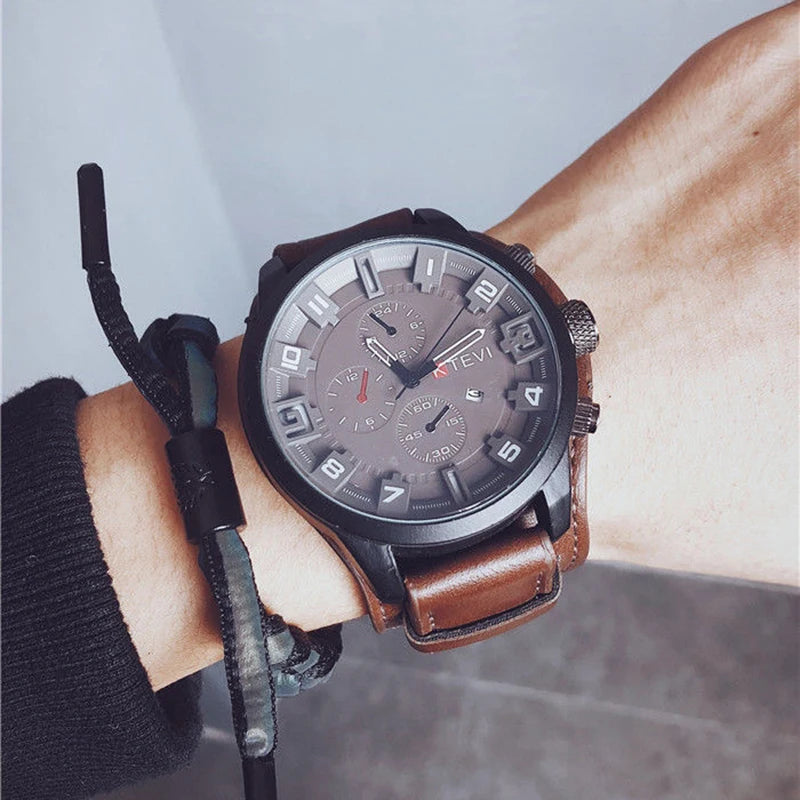 Relojes YIKAZE Retro para hombre, reloj clásico de cuarzo de lujo para negocios, reloj de pulsera militar con fecha y correa de cuero con esfera grande a la moda para hombre