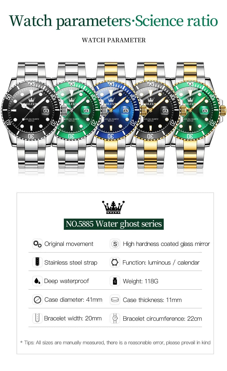 Reloj de Cuarzo Deportivo OLEVS para Hombre Resistente al Agua