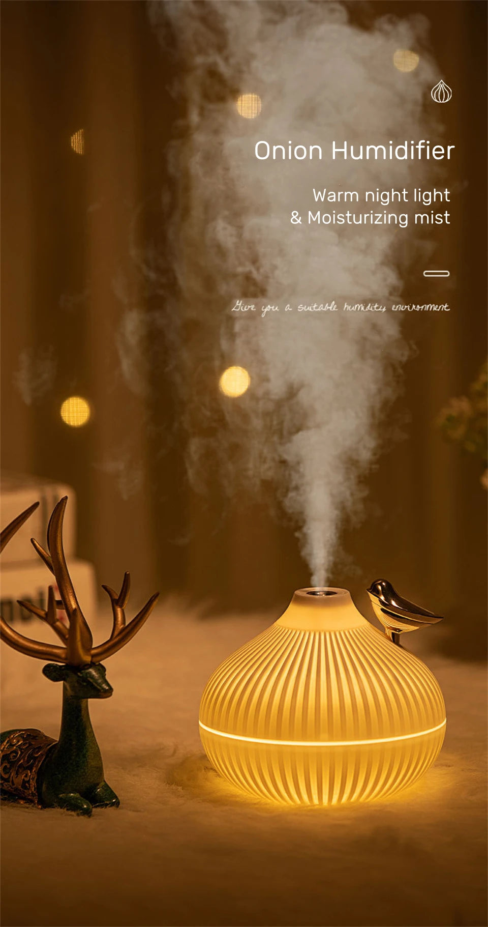 Humidificador de aire USB de 300ml, Mini difusor de Aroma de agua con luz LED nocturna cálida para el hogar, Humidificador ultrasónico de niebla fría