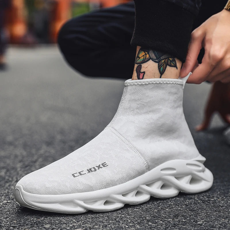 Zapatos informales transpirables para hombre, zapatos tobilleros antideslizantes a la moda para caminar al aire libre, zapatillas de deporte para hombre, zapatillas sin cordones con aumento de altura