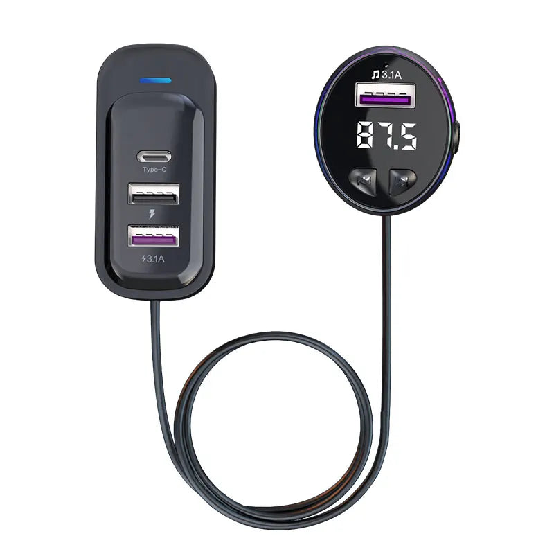 Transmisor FM Bluetooth 5.3 para Auto con Carga Dual USB y Manos Libres