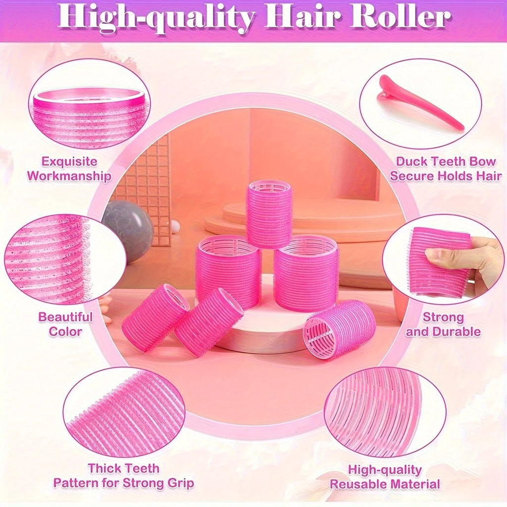 Set de 31 Piezas de Rizadores de Cabello sin Calor con 18 Rodillos Autoadherentes, 12 Pinzas y Gorro de Satén para Ondas Naturales Durante la Noche